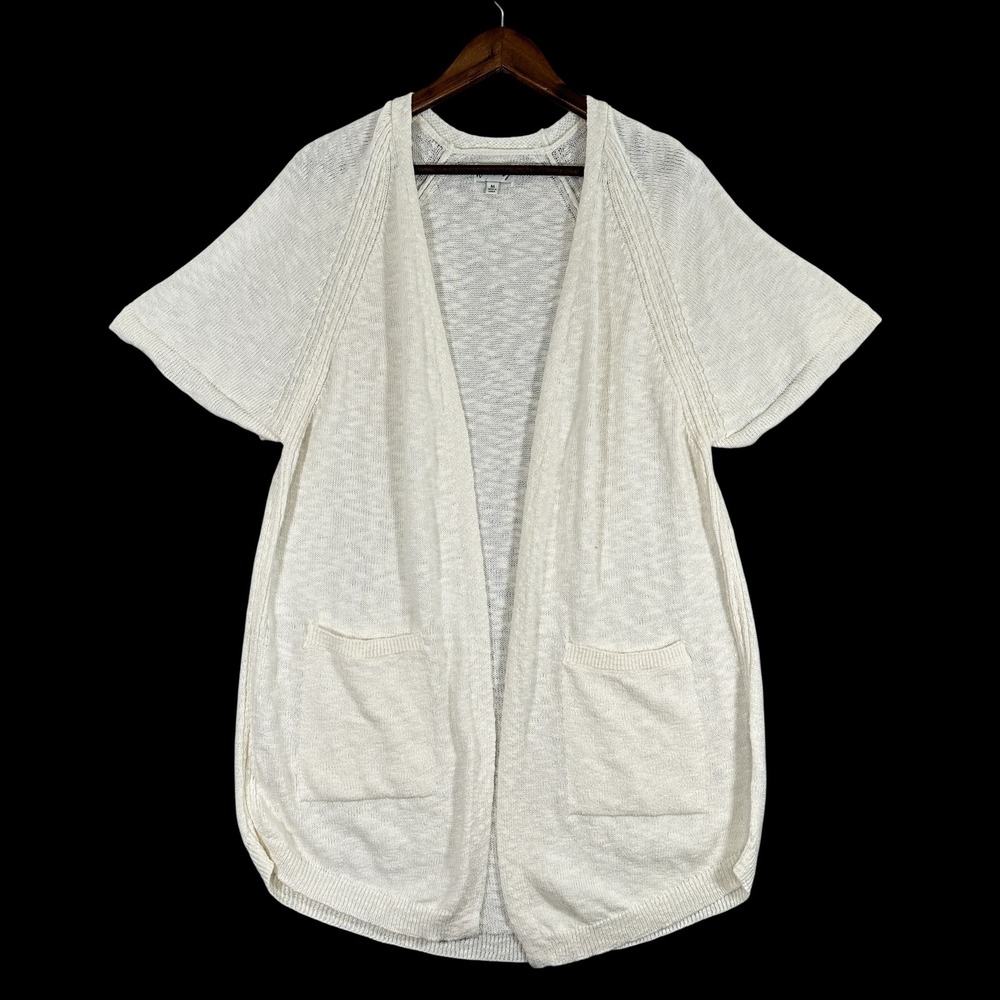 Wonderly Cardigan Women M Cream Short Sleeve Open Front Knit Pockets